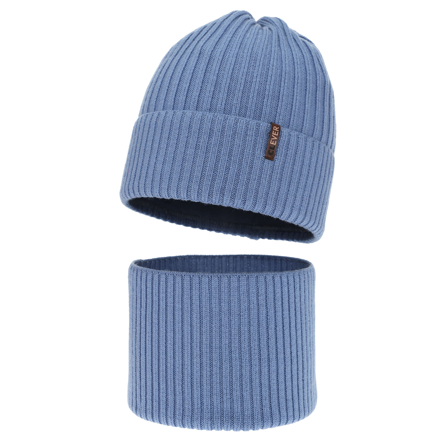 Ensemble d'hiver garçon: bonnet et snood, bleu, avec laine mérinos, Gizmo