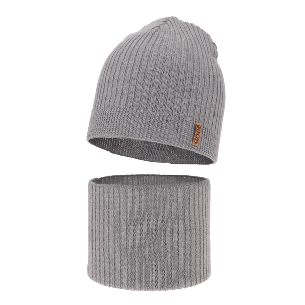 Ensemble automne/printemps garçon: bonnet et snood, gris clair, avec laine mérinos, Chester