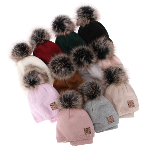 Ensemble d'hiver fille: bonnet et snood, camel, avec pompon, Apolinka