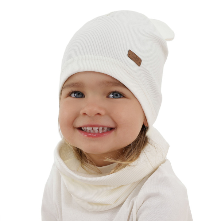 Ensemble automne/printemps fille: bonnet et snood, en coton, crème Georgea