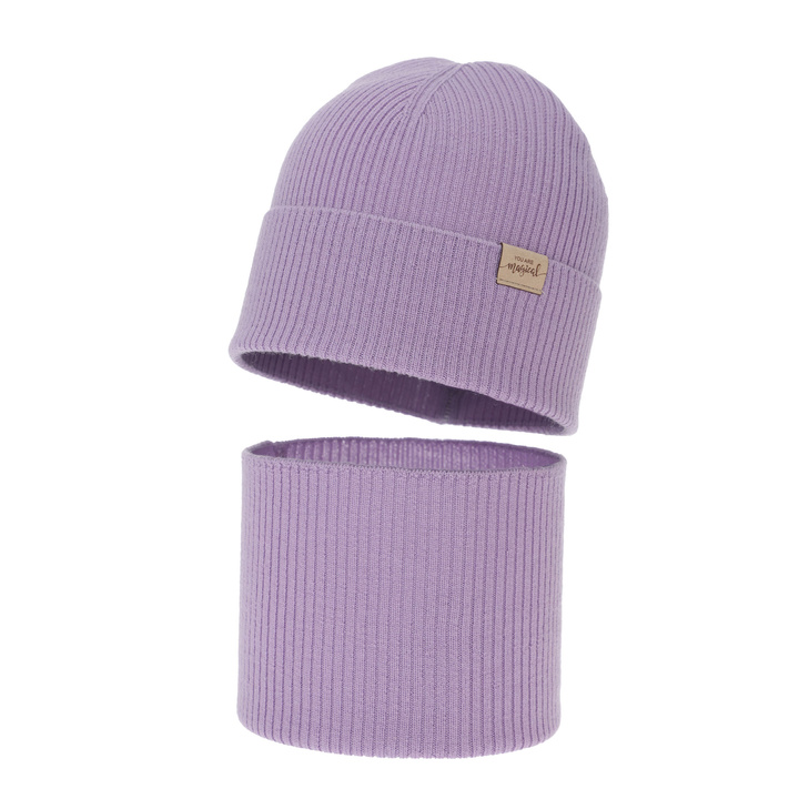 Ensemble automne/printemps fille: bonnet et snood, violet, 100% laine mérinos, Magenta
