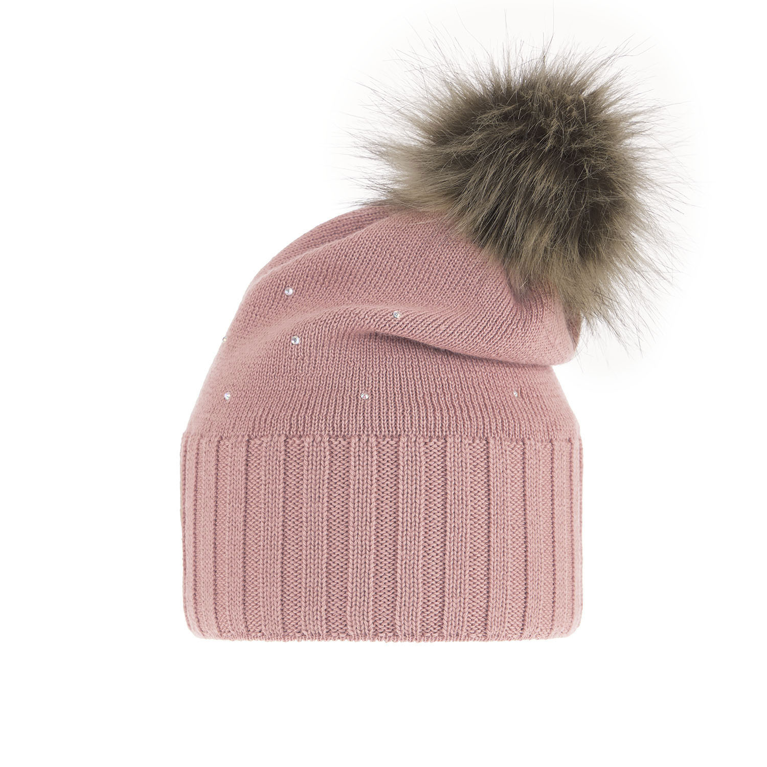 Bonnet d'hiver femme, rose, avec pompon, avec laine mérinos, Malga