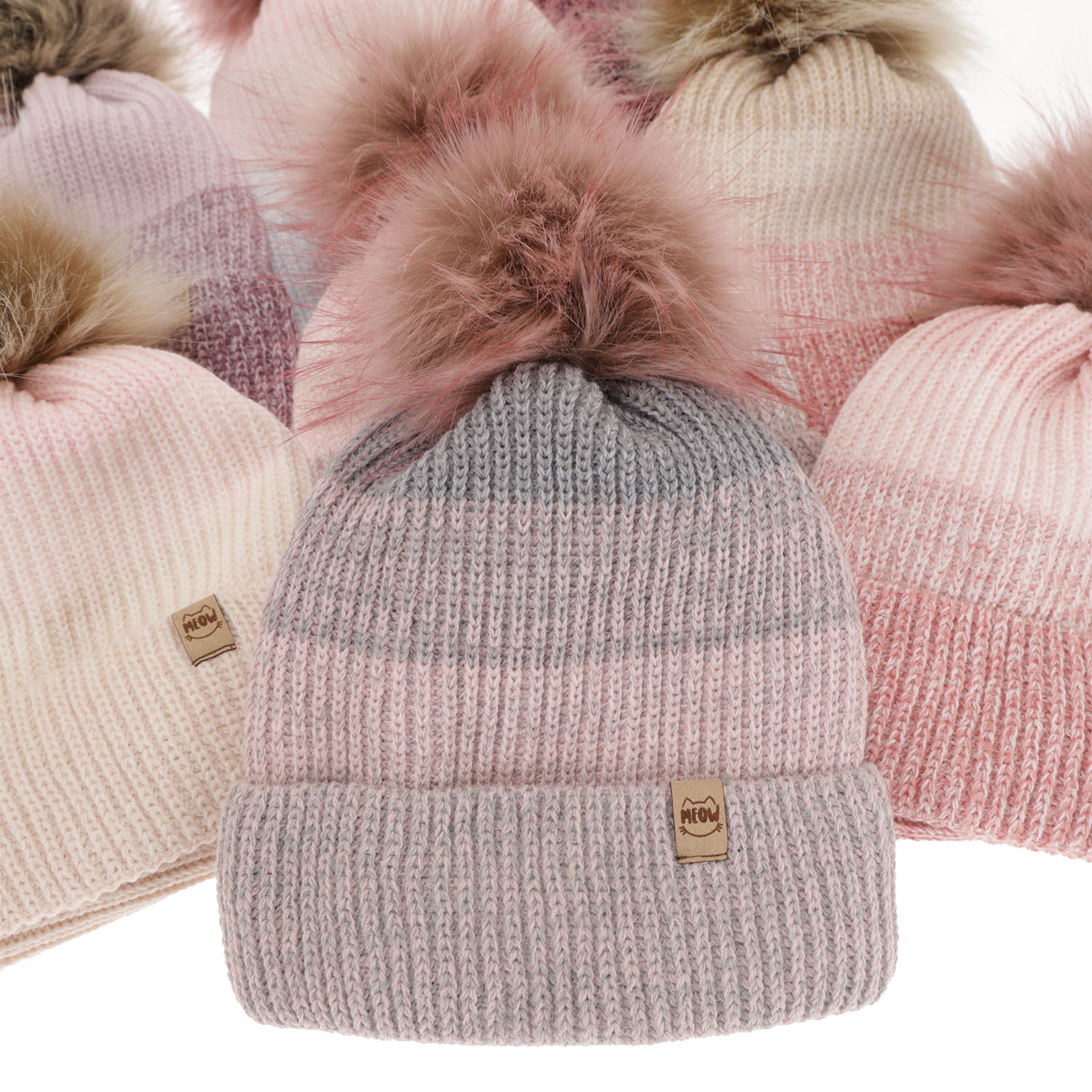Ensemble d'hiver fille: bonnet et snood, gris, avec pompon, Gimena