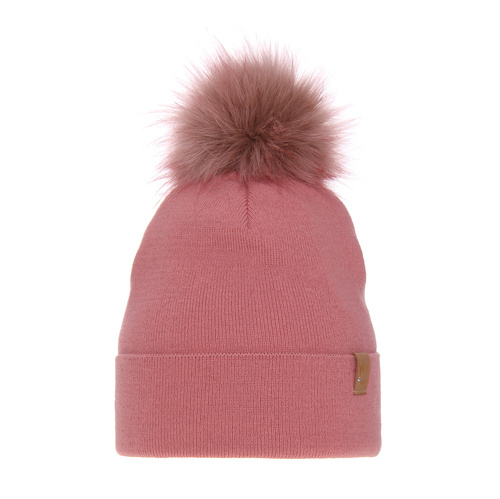 Bonnet d'hiver femme, rose, avec pompon, Kalia