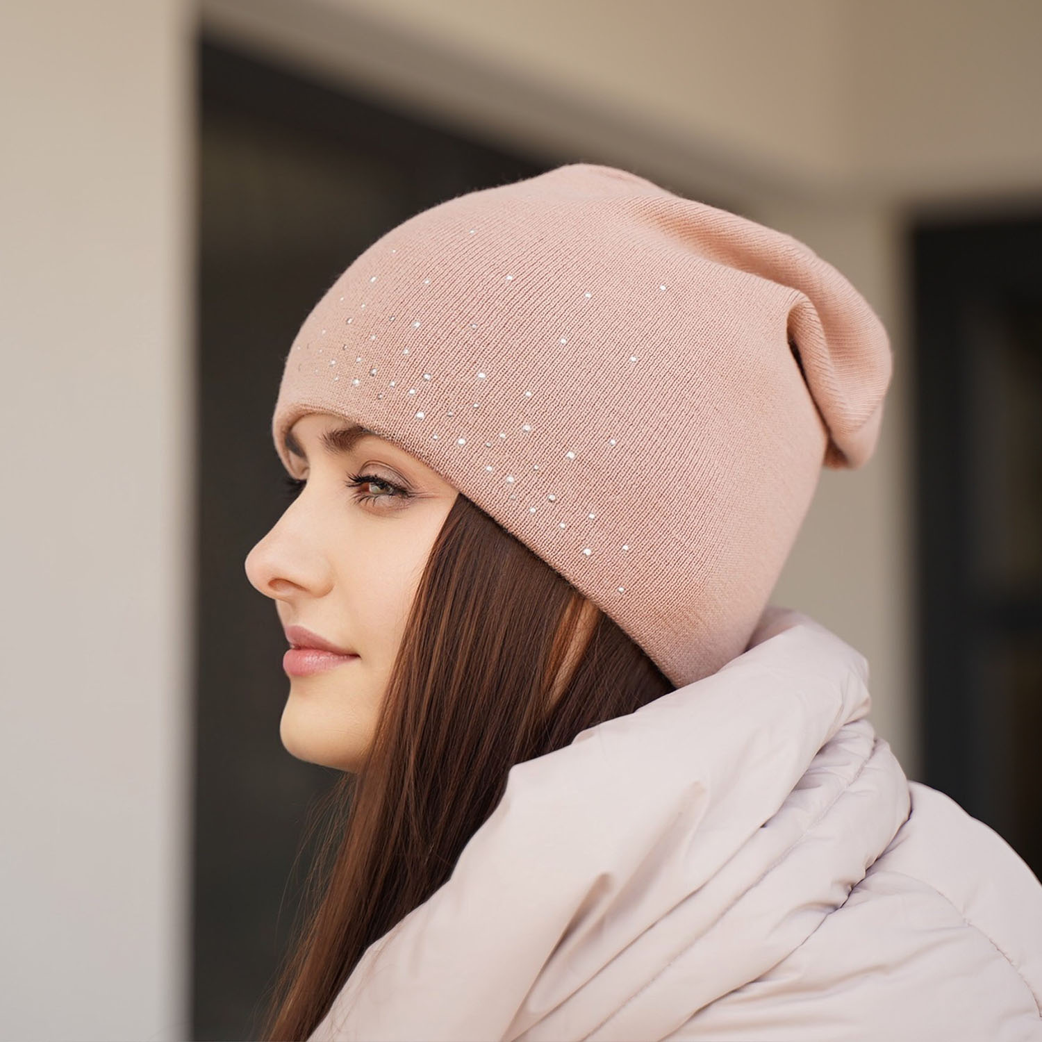 Bonnet d'hiver femme, hiver, rose, avec laine mérinos, Minerwa