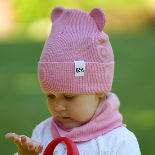 Ensemble automne/printemps fille: bonnet et snood, avec coton, rose, Kajra