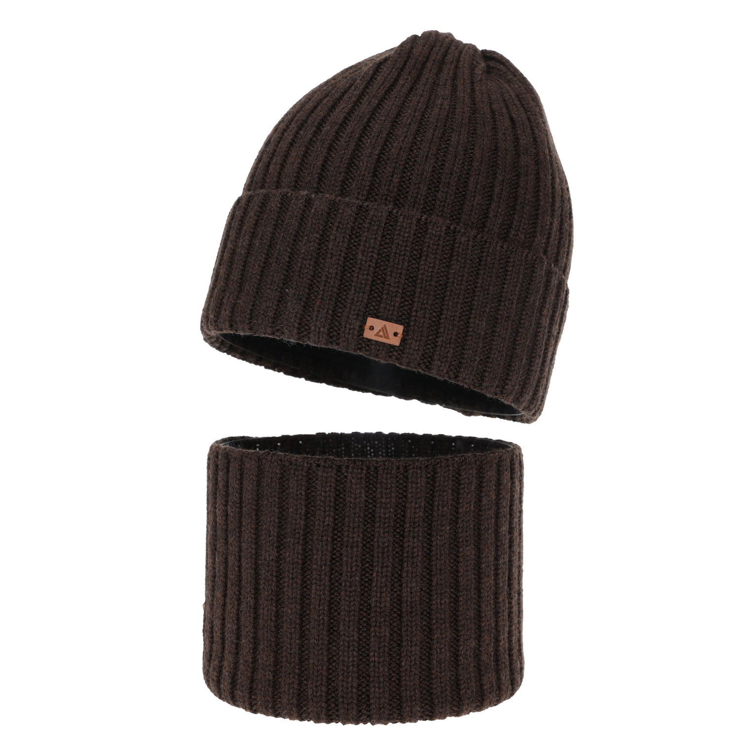 Ensemble d'hiver garçon: bonnet et snood, brązowy, 100% Laine Mérinos, Umberto