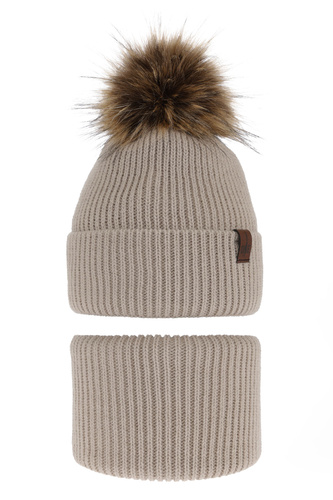 Ensemble d'hiver garçon: bonnet et snood, beige, avec pompon, Modus