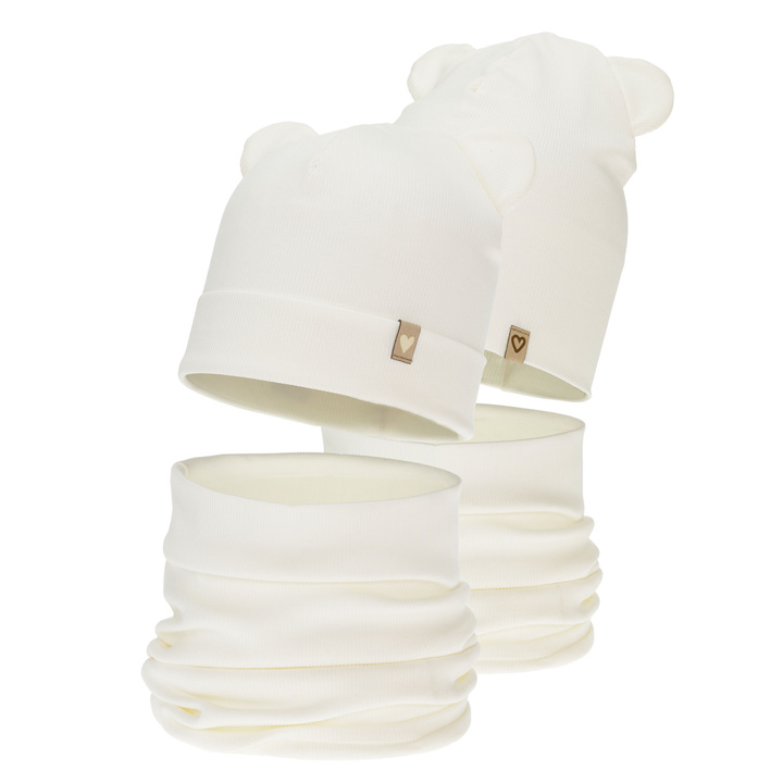 Ensemble automne/printemps fille: bonnet et snood, coton, crème, Luminia