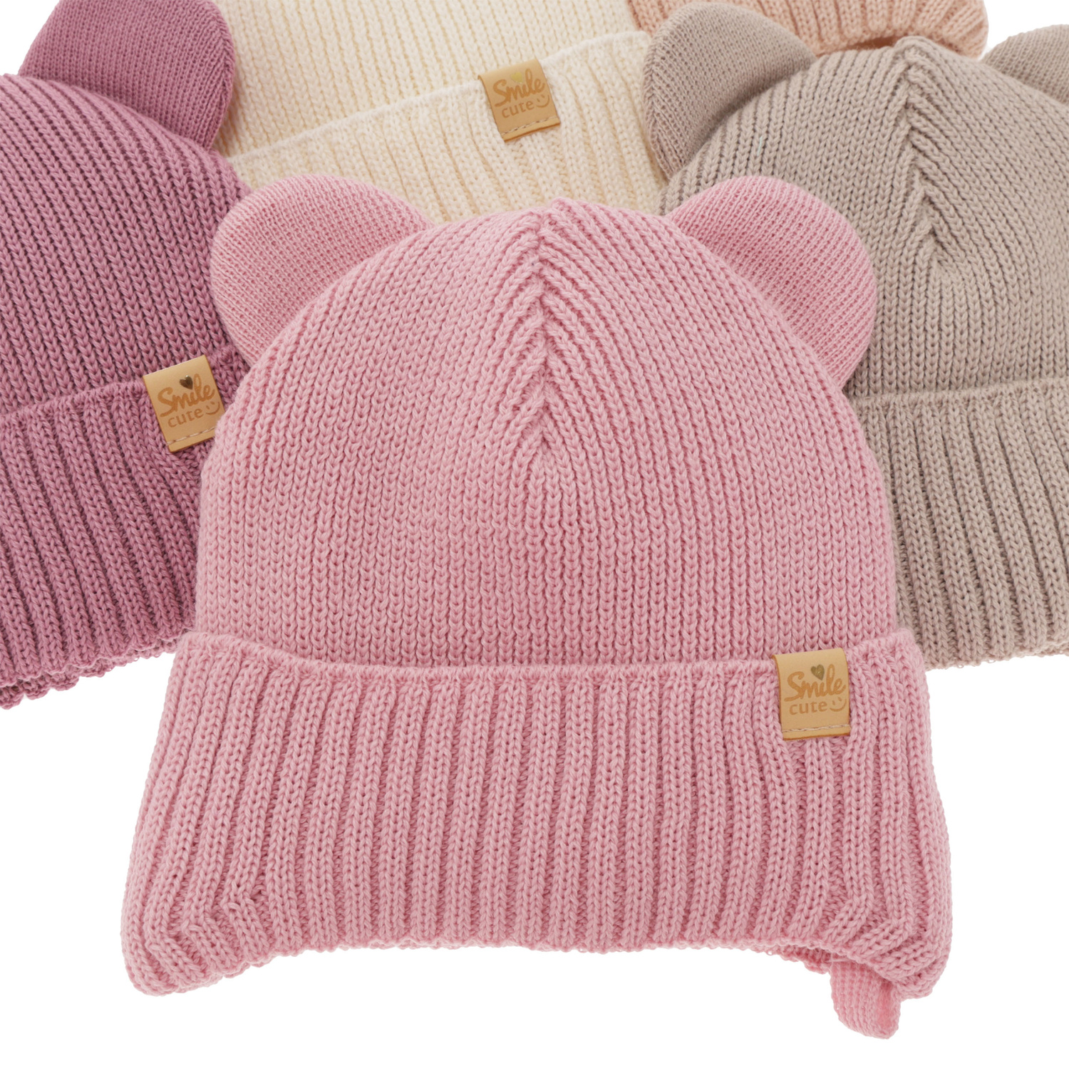 Bonnet d'hiver fille, rose, avec liens, avec laine mérinos, Shira