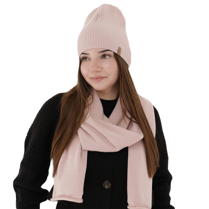 Ensemble d'hiver femme: bonnet et écharpe, rose, Fena