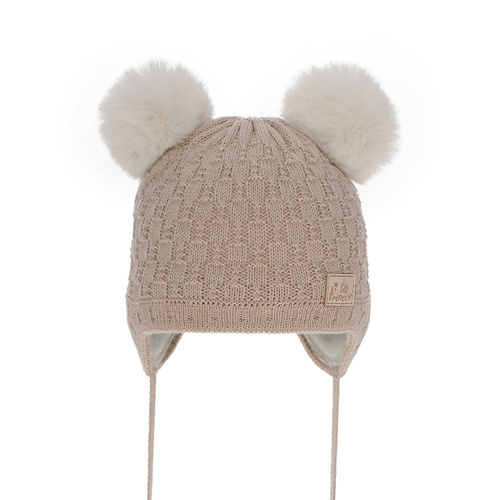 Bonnet d'hiver fille, beige, avec pompon, Emila