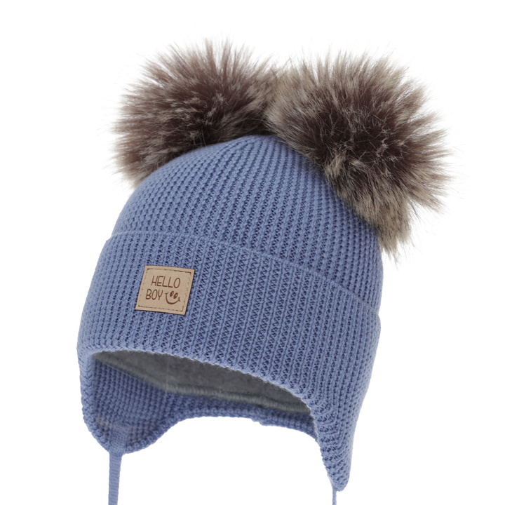 Bonnet d'hiver garçon, bleu, 100% Laine Mérinos, doublé de polaire en laine, Tambor