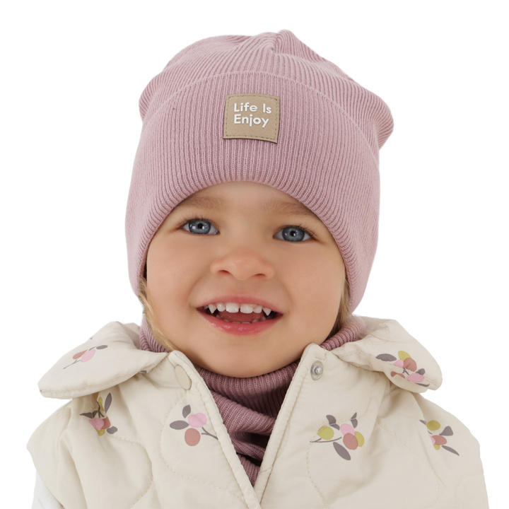 Ensemble automne/printemps fille: bonnet et snood, avec coton, mauve, Zola
