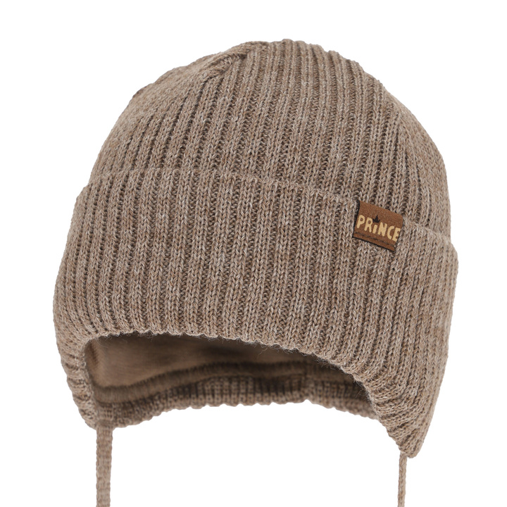 Bonnet d'hiver garçon, avec liens, avec laine mérinos, marron, Puser