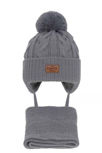 Ensemble d'hiver garçon: bonnet et écharpe, gris, avec pompon, Remix