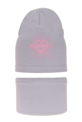 Ensemble automne/printemps fille: bonnet et snood, gris, en coton, Esmeralda