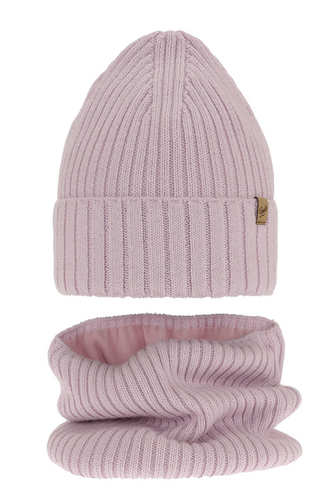 Ensemble d'hiver fille: bonnet et snood, lilas, avec laine mérinos, Mesalia