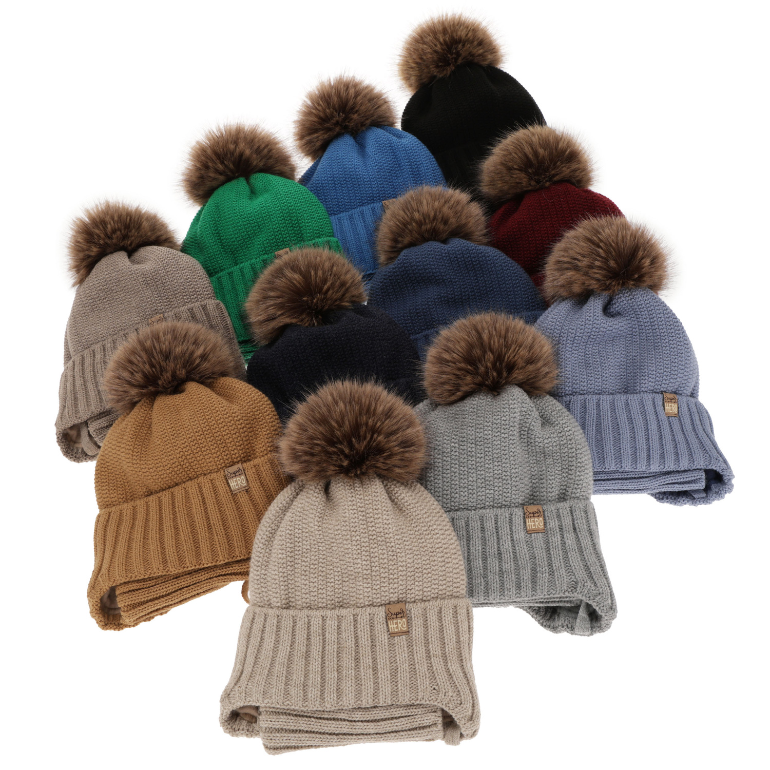 Ensemble d'hiver garçon: bonnet et snood, gris, avec pompon, Kayen