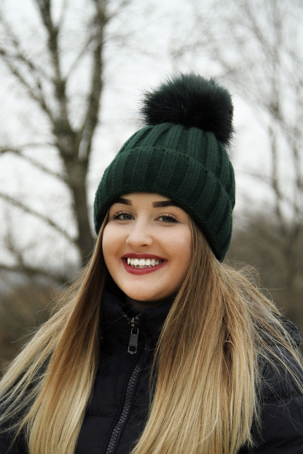 Bonnet d'hiver femme, camel, avec pompon, Mokka