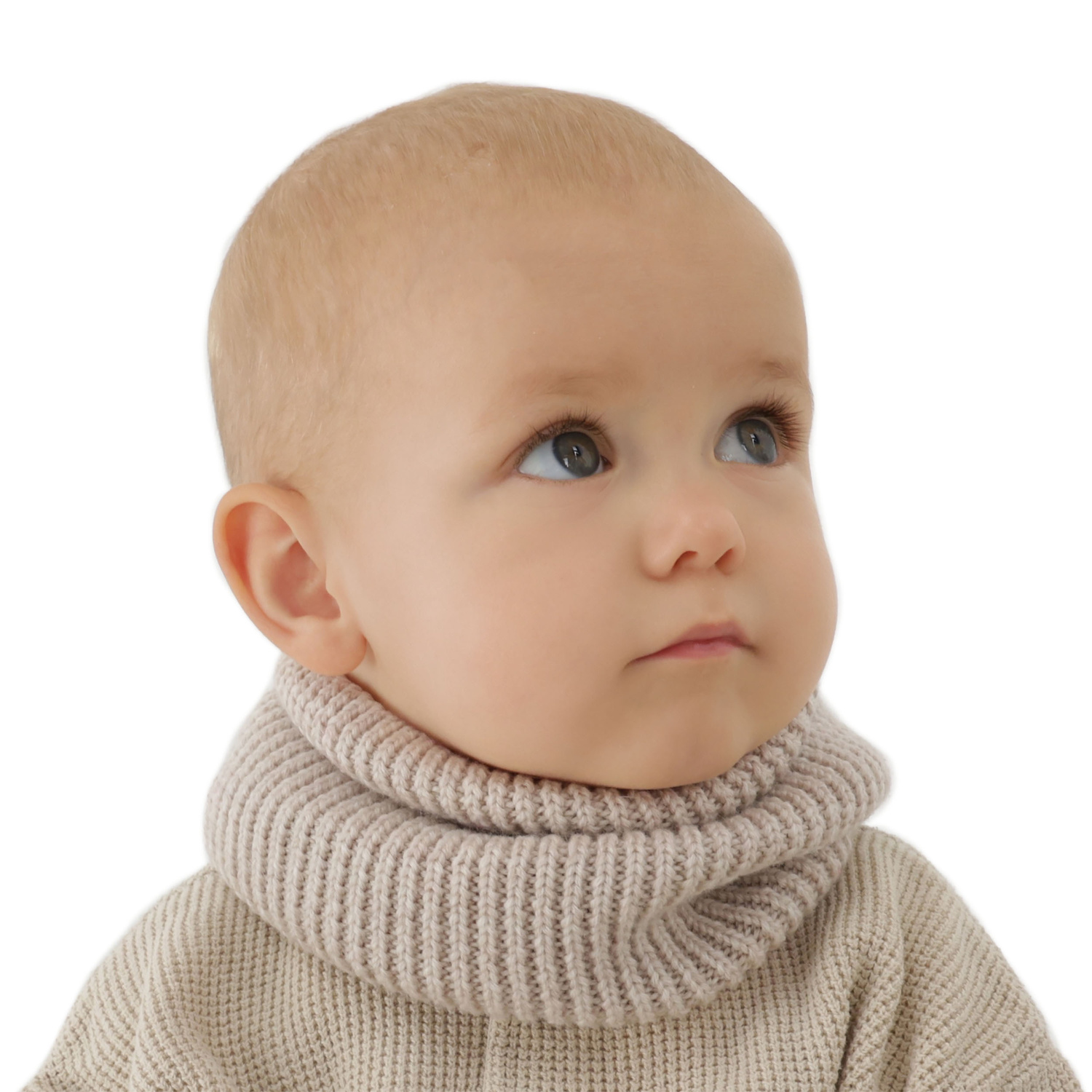 Snood d'hiver enfant, beige foncé, avec laine mérinos, Vanilla