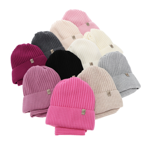 Ensemble d'hiver fille: bonnet et snood, amarante, avec laine mérinos, Patricia