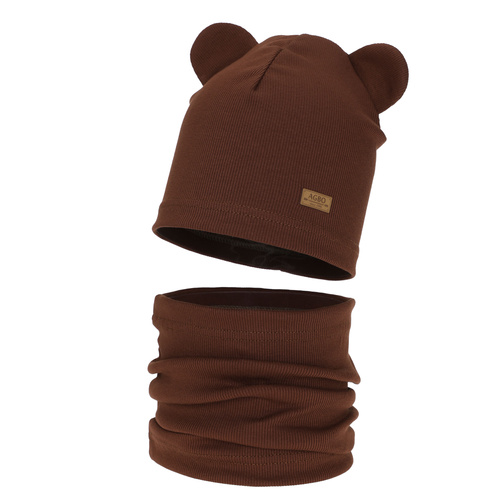 Ensemble automne/printemps garçon: bonnet et snood, brun, Gregory