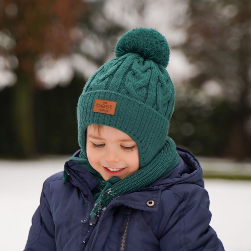 Ensemble d'hiver garçon: bonnet et écharpe, bleu marine, avec pompon, Remix