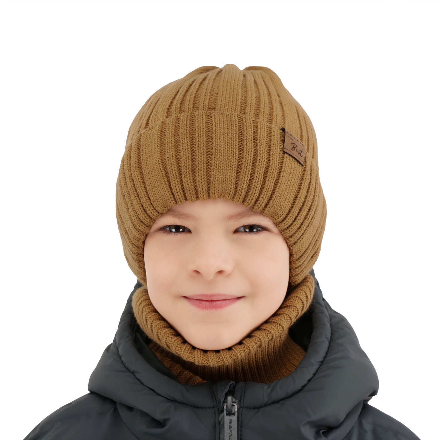 Ensemble d'hiver garçon: bonnet et snood, camel, Klaris