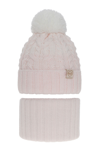 Ensemble d'hiver fille: bonnet et snood, rose, avec pompon, Zendaya