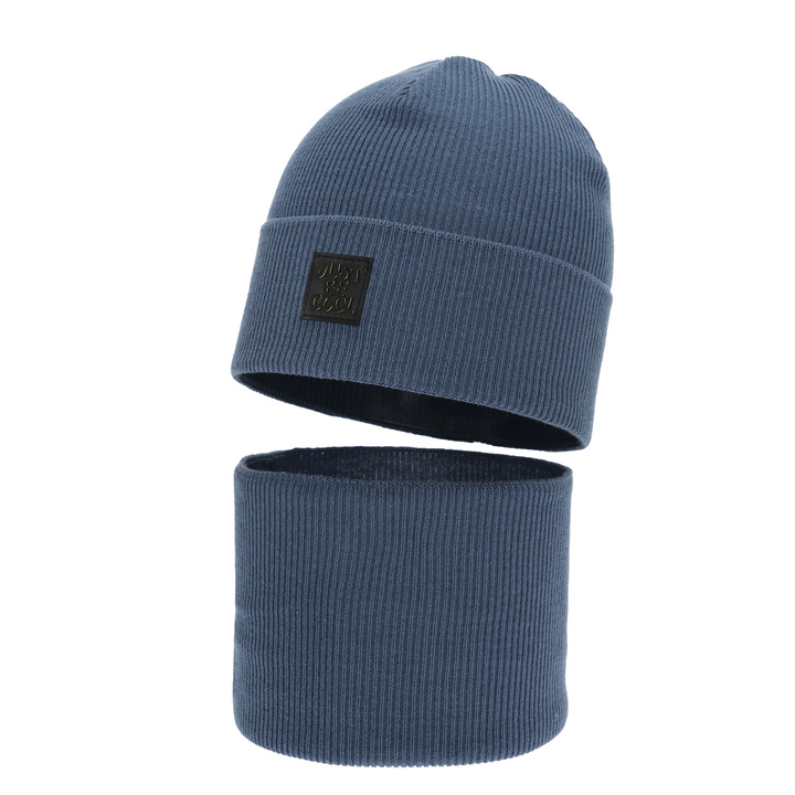 Ensemble automne/printemps garçon: bonnet et snood, avec coton, bleu, Jonas