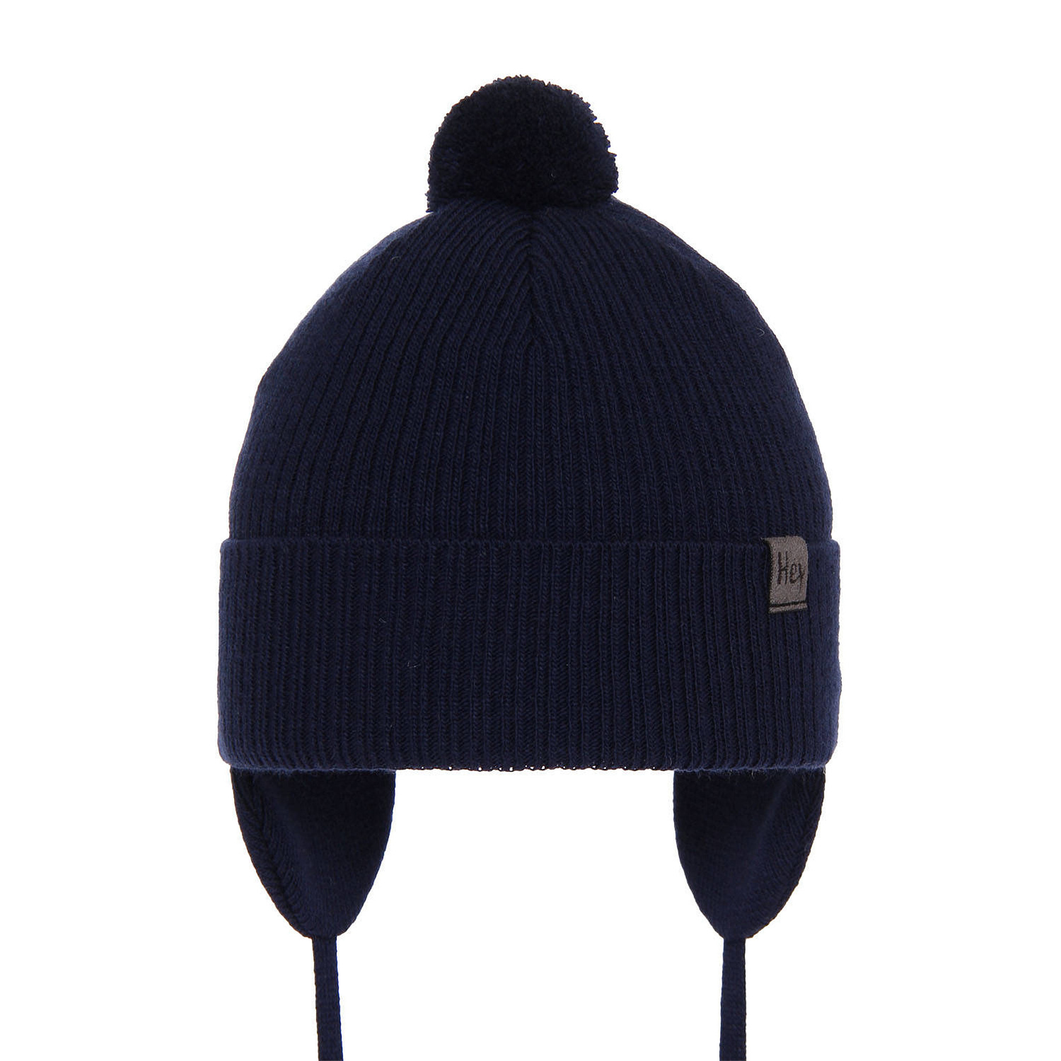 Bonnet automne/printemps garçon, bleu marine, avec pompon, avec liens, Axel