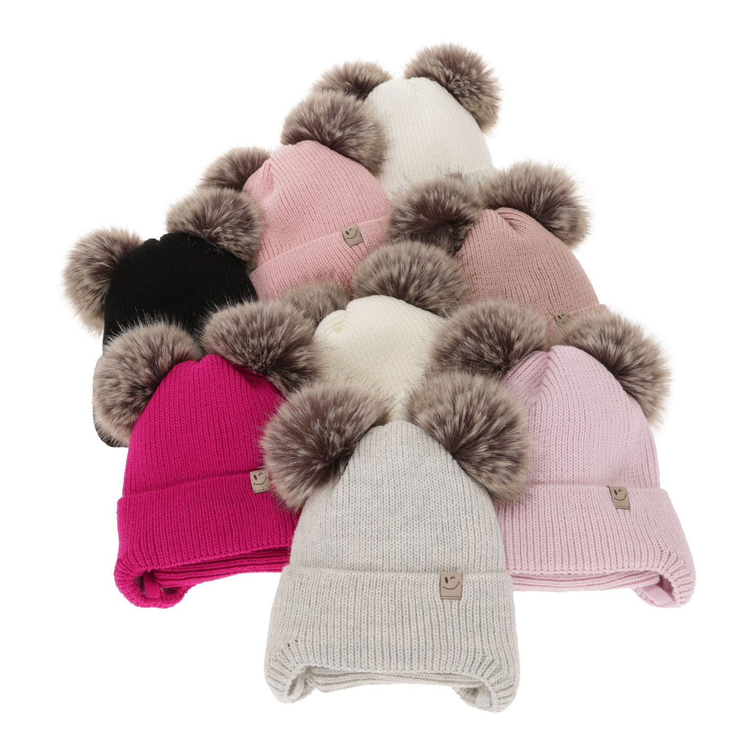 Ensemble d'hiver fille: bonnet et snood, noir, avec deux pompons, avec liens, Zori