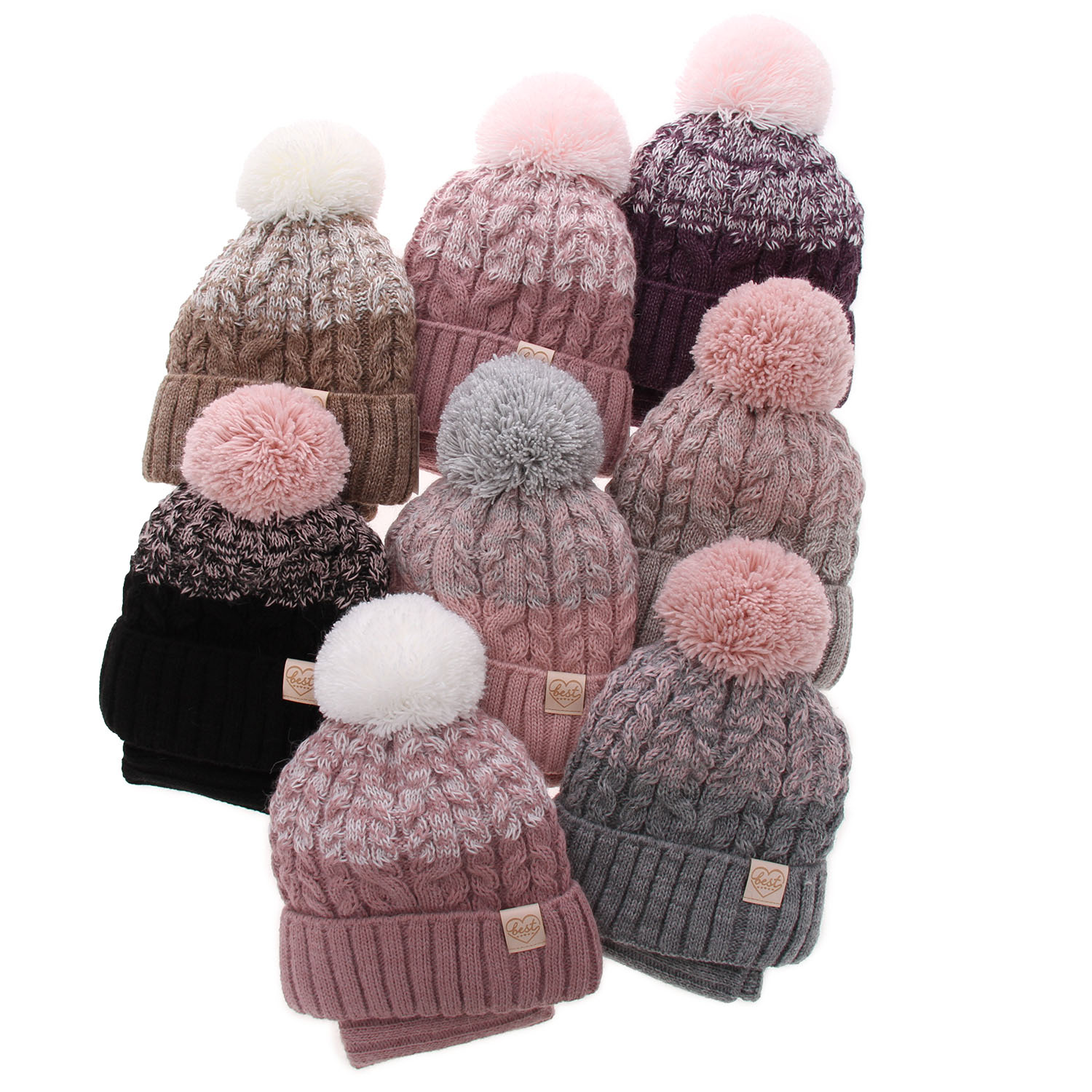 Ensemble d'hiver fille: bonnet et snood, rose, avec pompon, Zendaya
