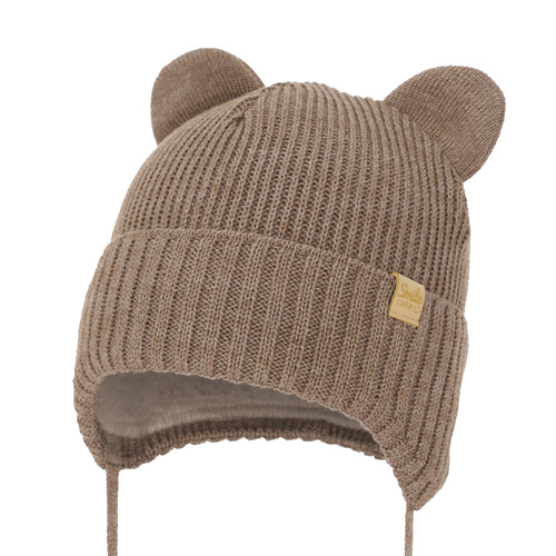 Bonnet d'hiver garçon, brun, avec liens, avec laine mérinos, Shedon
