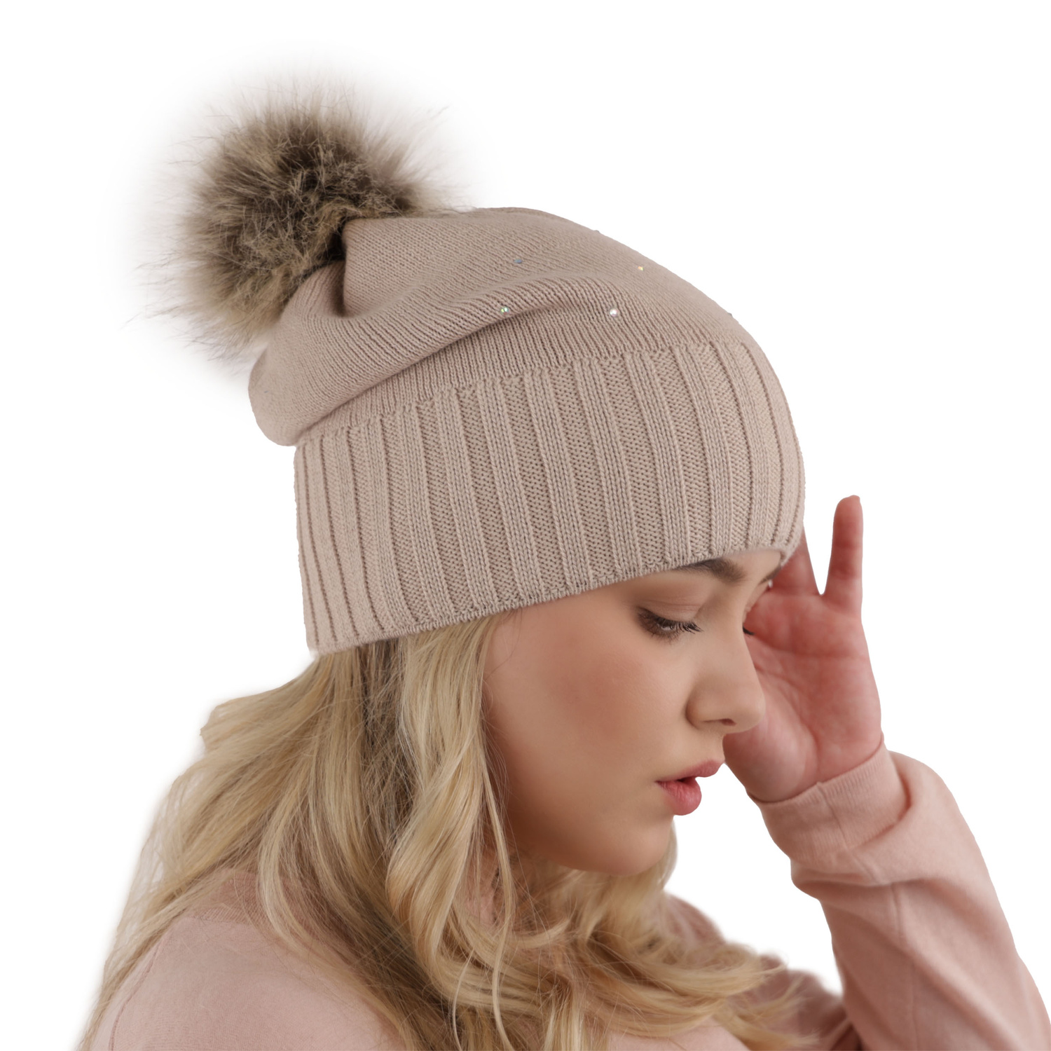 Bonnet d'hiver femme, crème, avec laine mérinos, Malga