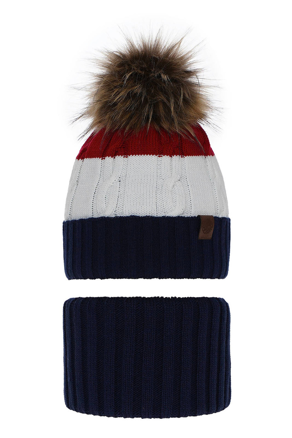 Ensemble d'hiver garçon: bonnet et snood, bleu marine, avec pompon, Karmel