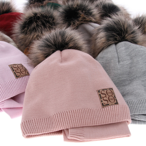 Ensemble d'hiver fille: bonnet et snood, camel, avec pompon, Apolinka