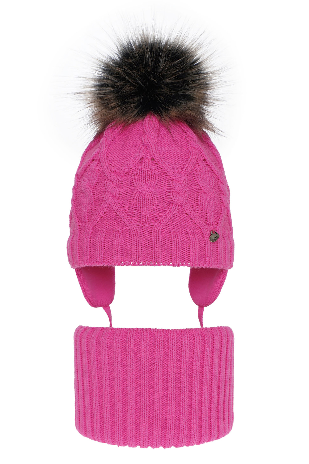 Ensemble d'hiver fille: bonnet et snood, rose, avec pompon, Elena