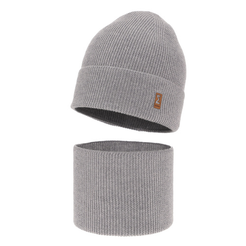 Ensemble automne/printemps garçon: bonnet et snood, gris clair, avec laine mérinos, Bruce