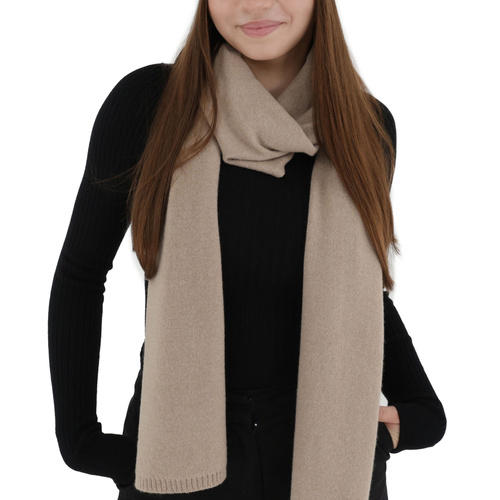 Écharpe d'hiver femme, beige, laine mérinos avec cachemire, Irenia