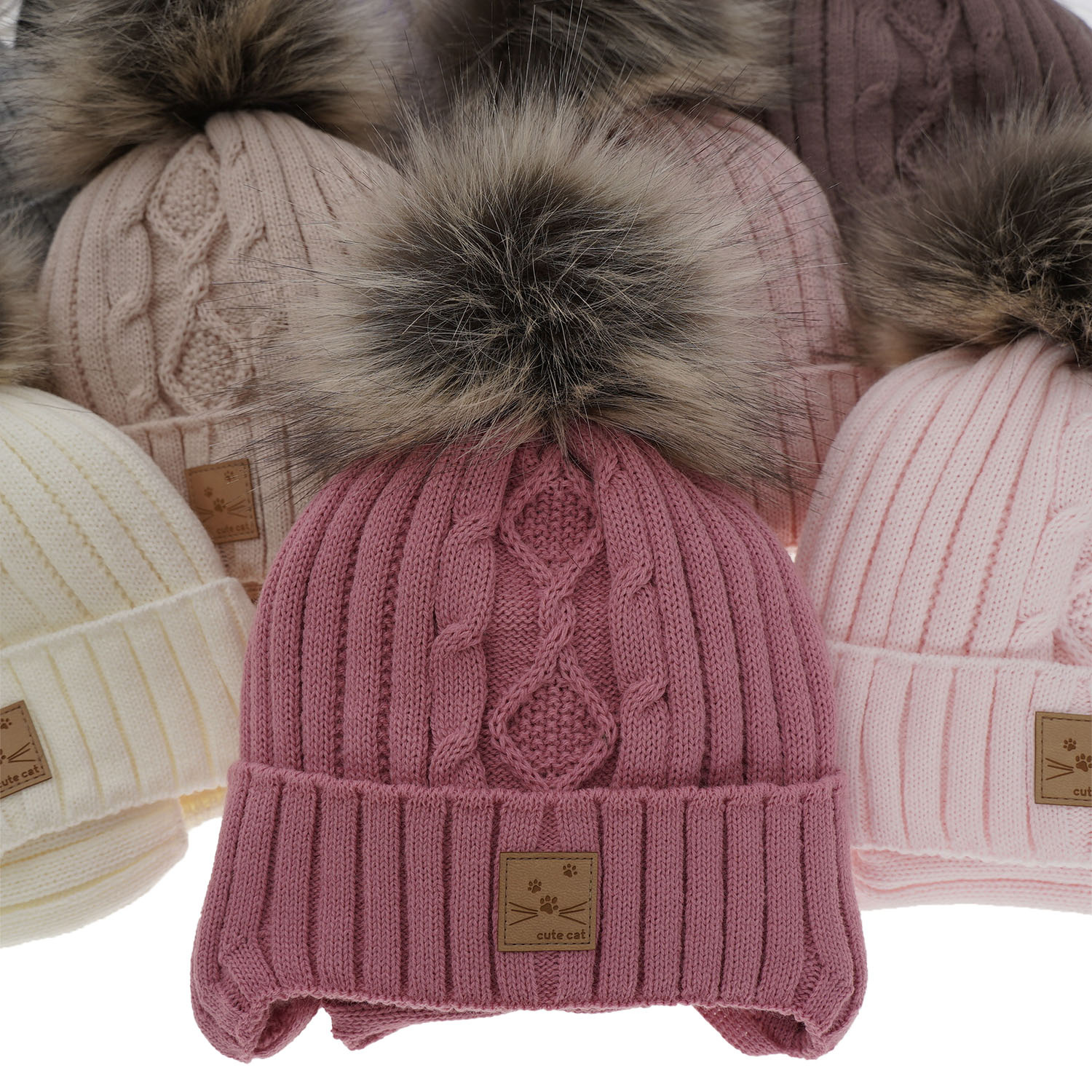 Ensemble d'hiver fille: bonnet et snood, gris, avec pompon, Aida