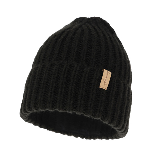 Bonnet d'hiver femme, noire, avec laine mérinos, Caro