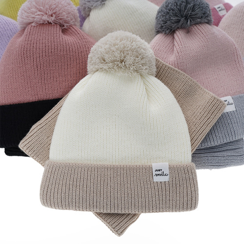 Ensemble d'hiver fille: bonnet et snood, rose, avec pompon, Rosalin