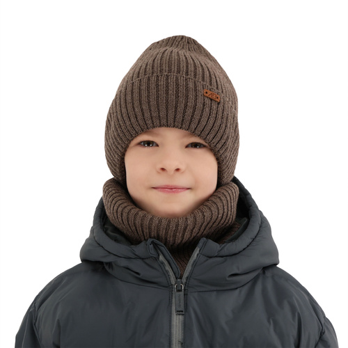 Ensemble d'hiver garçon: bonnet et snood, bleu, avec laine mérinos, doublé de polaire, Palermo
