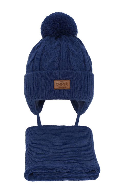 Ensemble d'hiver garçon: bonnet et écharpe, bleu, avec pompon, avec liens, Remix