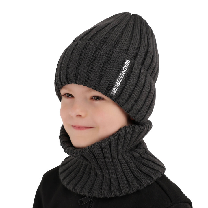 Ensemble d'hiver garçon: bonnet et snood, gris foncé, Livido