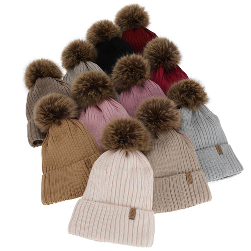 Bonnet d'hiver femme, amarante, avec laine mérinos, Zamira