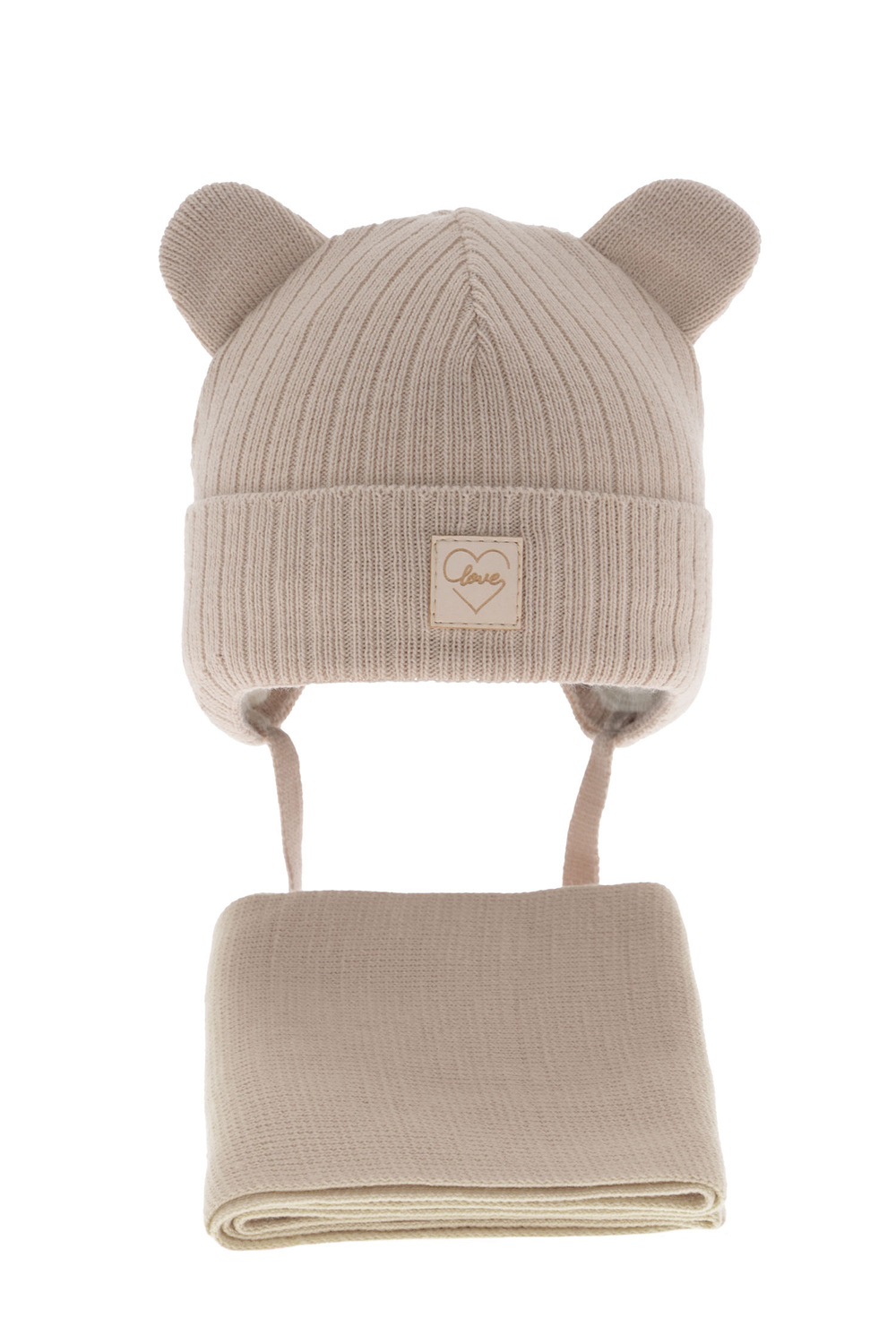 Ensemble d'hiver fille: bonnet et écharpe, beige, avec liens, Antola