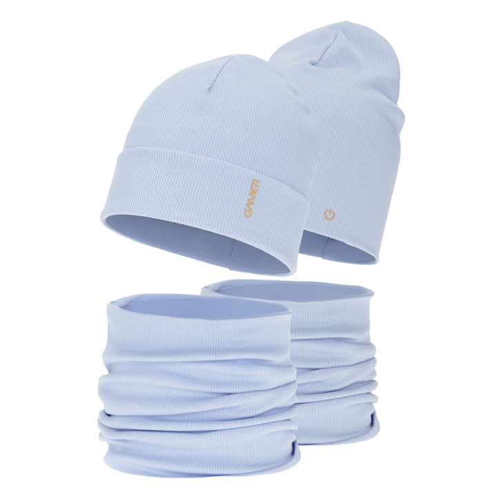 Ensemble automne/printemps garçon: bonnet et snood, en coton, bleu, Desider